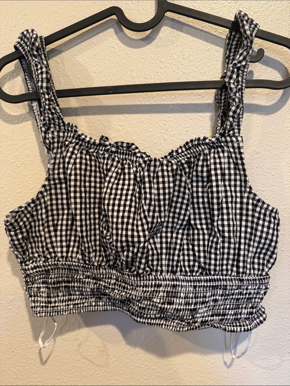 Japna Black & White Gingham Smocked Crop Top